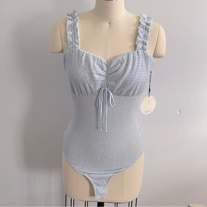 Lost + Wander Light Blue Ruched Bodysuit- Sample- Size Small- NWT